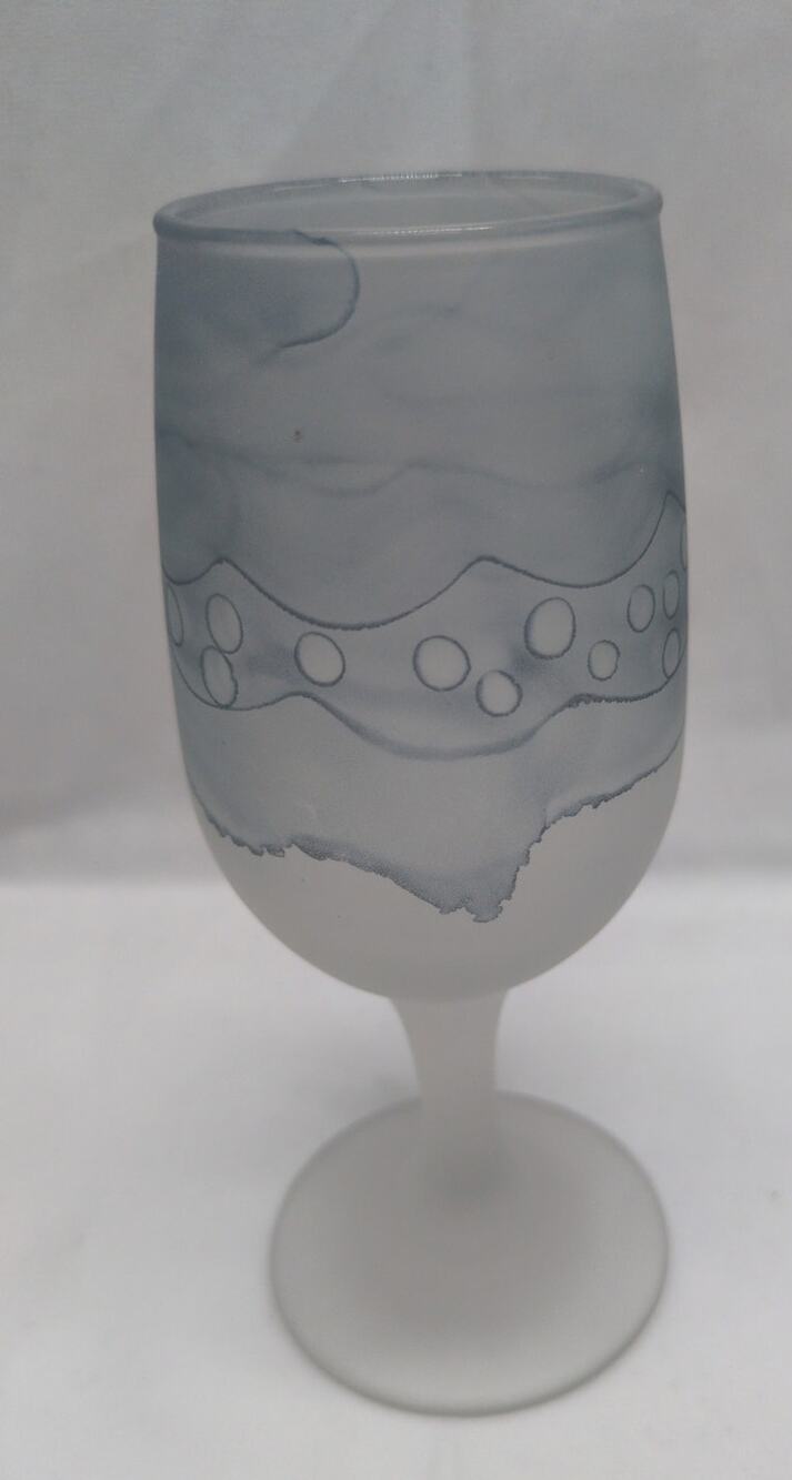 Reuven Art Nouveau Blue Bubble/Drip Pattern Wine Water Goblet 8oz Glass Barware
